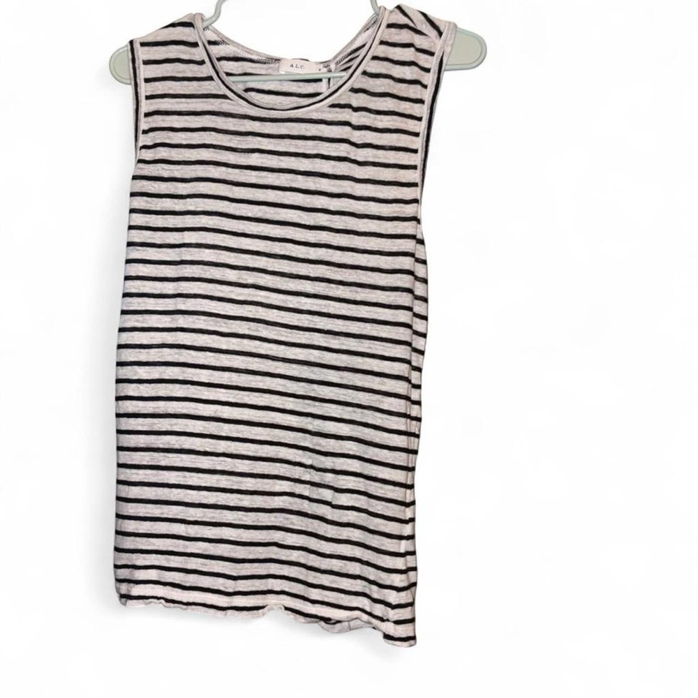 ALC Striped Sleeveless Crossback Linen Tank Top - Black & Cream